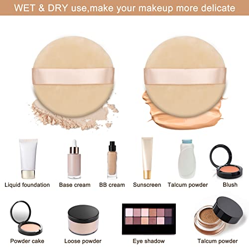 12 Pieces Cotton Powder Puff,3.15 Inch Round Portable Soft Sponge Cosmetic Puffs,Velvet Powder Puff With Ribbon Band Handle For Loose Powder Body Powder Makeup Tool #TOP4