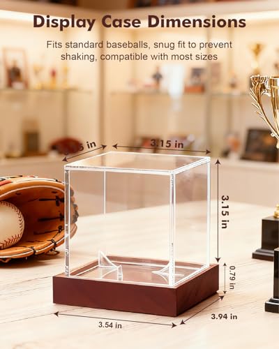 Image of Fitense Clear Acrylic UV-Protected Sports Display Case with Solid Wood Base for Autographed Memorabilia, Baseball