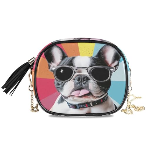 ALAZA Women's Cool Cute French Bulldog Puppy PU Leather Crossbody Bag Shoulder Purse with Tassel