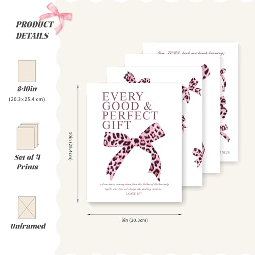 Image of LARTSFRO Coquette Pink Leopard Bow Wall Art Decor Posters, Y2K Cheetah Leopard Bow Room Bedroom Bathroom Dorm Wall Art Decor Aesthetic for College Teen Girls Gifts, Inspirational Bible Verses Bow Wall Decor, 10x8 Inch Set of 4 Pcs Cheetah Bow Pictures (UNFRAMED)