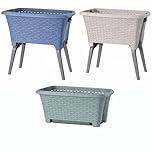 Laundry Basket with Folding Legs – Raised Washing Basket Bin with Pop-Up Stand – Sturdy Plastic Laundry Hamper with Handles – Space-Saving Foldable Design – 38L Capacity, 60 x 40 x 60cm (Assorted)
