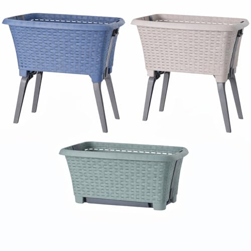 Laundry Basket with Folding Legs Raised Washing Basket Bin with Pop-Up Stand Sturdy Plastic Laundry Hamper with Handles Space-Saving Foldable Design 38L Capacity 60 x 40 x 60cm (Assorted)