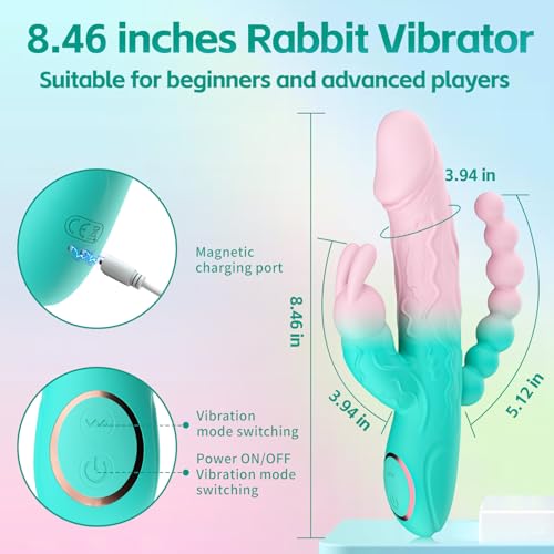 Image of Rabbit G Spot Dildo Vibrator Adult Sex Toys for Women, 3 in 1 Vaginal Anal Beads Clitoris Double 10 Vibration Modes Silicone Nipple Stimulator Massager for Female Couple Play & Games (Green)