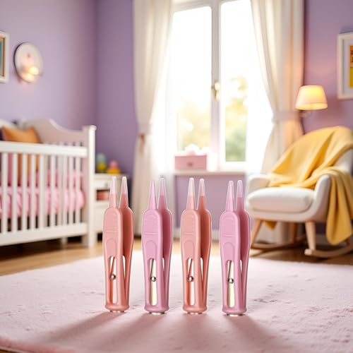 Image of 4 Pcs Pink Plastic Nose Cleaning Tweezers Nose Booger Cleaner Baby Nasal Tweezers Booger Removers with LED Light for Baby Care, Baby Nasal Aspirators