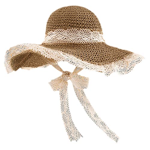 Gissroys Sombrero de paja de ala ancha y correa para la barbilla para mujer