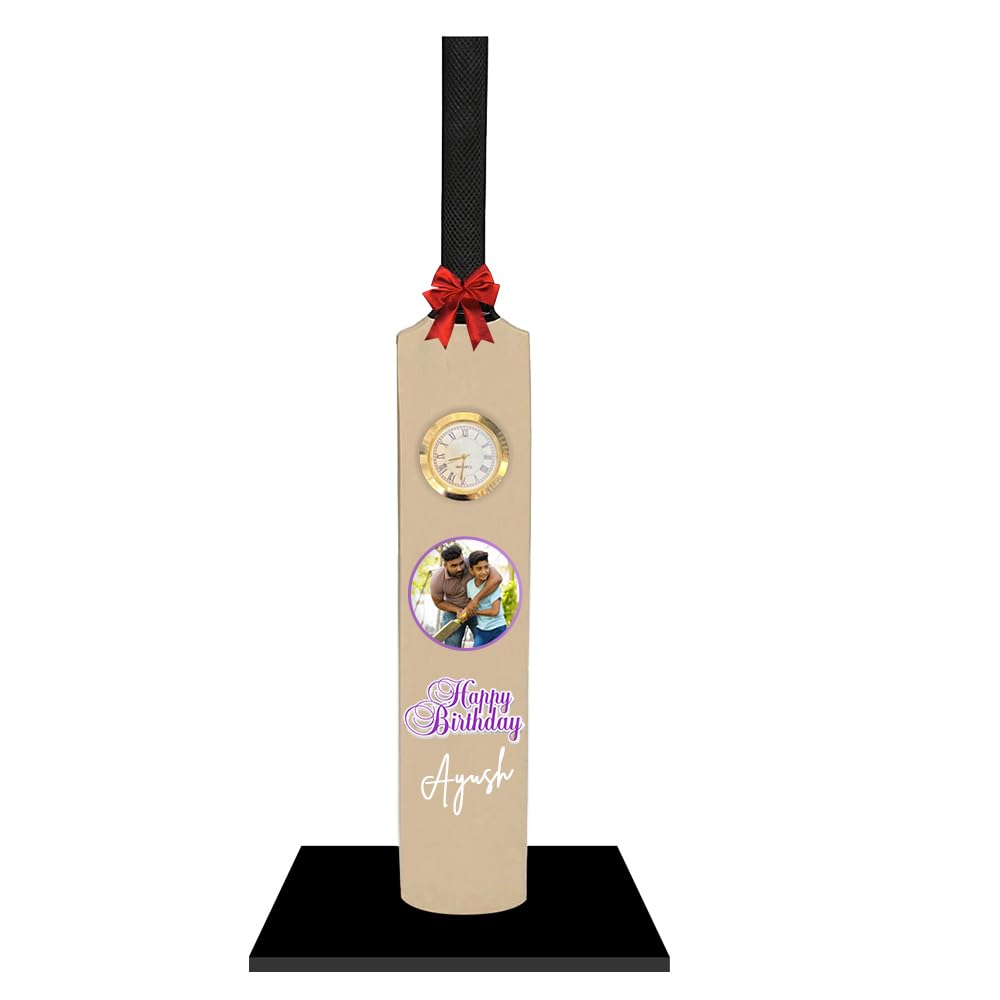 Personalised Miniature Cricket Bat with Watch for Cricket Lovers, IPL, Corporate Trophy, Memento & Gifts, Ideal Gift for Birthday, Special Occasions, Cricket Tournament (Happy Birthday, 8 INCH BAT)-image-4