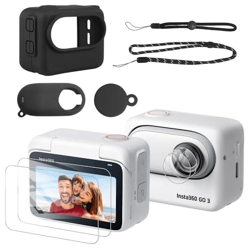 Insta360 GO 3S 対応 親指カメラケース + カメラ本体ケース + レンズフィルム 2 枚 + ディスプレイフィルム 2 枚【LAZIRO】グ シリコン素材 柔らかい 頑丈 着装まま充電可能 衝撃吸収 防水 防塵 軽量 落下防止 Insta36