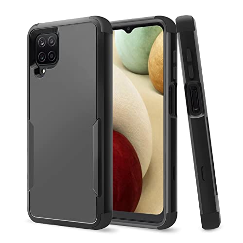 Qicool Handyhülle Hülle für Samsung Galaxy A12/M12/A12,360 Grad Stoßfest Handyhülle 3 in 1 Hybrid Hart + PC Bumper Schutzhülle Fallschutz Kratzfest Handyhülle (Schwarz) Cover