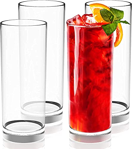 Image of Premium 350ML Juice Glasses Drinking Glasses, Highball Lead-Free Glasses, Tumblers for Water, Juice, Beer, Cocktail and Mixed Drinks - Pieces, Transparent (Tall Glasses, 4 Count (Pack of 1))