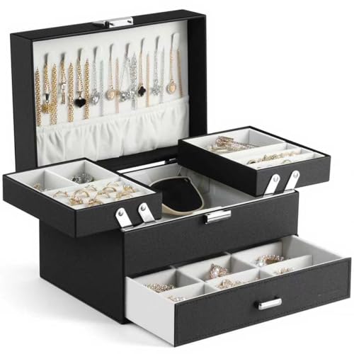 Dajasan Boite a Bijoux Femme, Boîte à Bijoux, 3 Couches Grande Boite Bijoux, Coffret a Bijoux...
