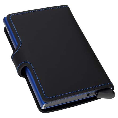 Image of SECRID Mini Wallet, Genuine Matte Leather, RFID Protection, Holds up to 12 Cards (Black Blue MM, BK /BL)
