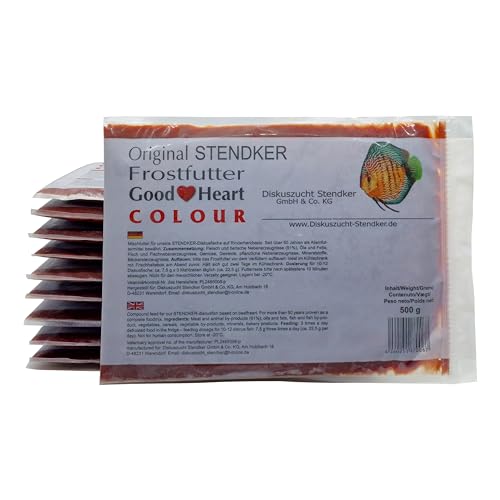 Stendker Frostfutter Sparpaket 10 x GoodHeart Colour Diskus Frost Futter Diskusfutter/Rinderherz 500g Flachtafel/für farbenprächtige Diskusfische