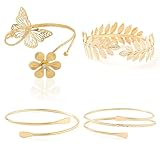 Conjunto De 4 Brazaletes Dorados Para Mujer, Joyería Ajustable Para El Brazo, Chapados En Oro, Diseño Minimalista Para Fiestas Y Ocasiones Especiales