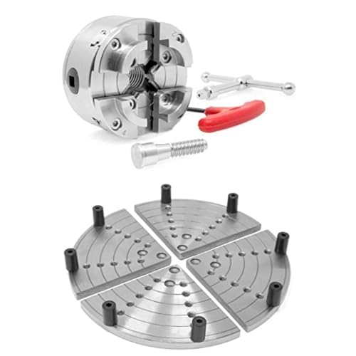 WEN 3.75-Inch 4-Jaw Self-Centering Chuck Set with 1-Inch x 8TPI Thread and 8-Inch Flat Lathe Chuck Jaws for Bowl Turning (LA4374, LA432F)