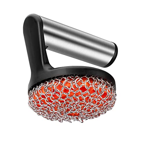 Image of Skyflame Stainless Steel Chainmail Cleaner with Handle | Chain Structure, Cast Iron Cookware, Pans, Skillets and Grills Cleaning Accessory