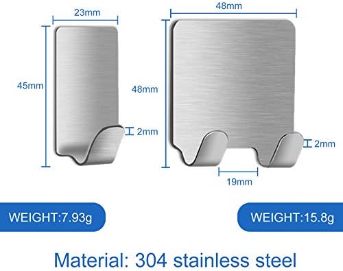 NEUSID Self Adhesive Hooks, 8 Pack, 3M Wall Hooks, Heavy Duty Stick On Hooks, Sticky Hooks Extra Strong, Waterproof Stainless Steel Hooks Wall Hanger for Hanging Coat, Robe, Towel, Keys, Bags