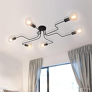 OYIPRO Ceiling Light Fitting, 6-Light Chandelier Lamp, Creative Ceiling Lighting Fixture, E27 Base Black for Dining Room Kitchen Bedroom