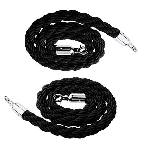 Absperrkordel 2 Stück Schwarz Hanf-Rangierseil Für Die Umleitung Von Warteschlangen Und Die Kontrolle Von Menschenansammlungen, Hilfsabsperrseile Mit Silberhaken, Partyveranstaltung Cover