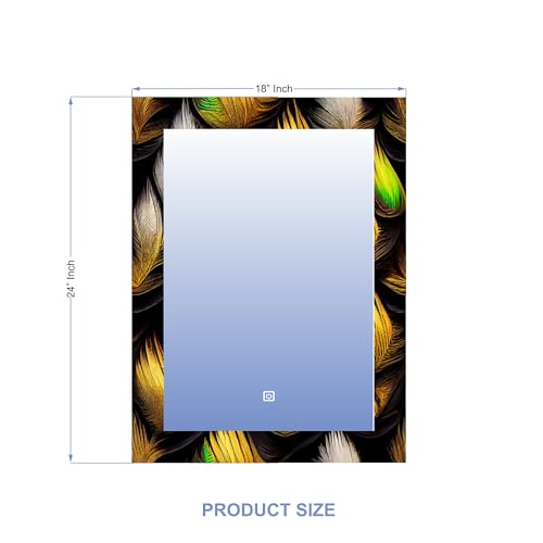 Image of NEVEX 18x24 Inch Smart LED Mirror - Rectangular Glass with UV Print Design, Touch Sensor & 3 Light Modes (Warm White, Cool White & Natural White)