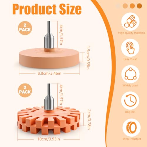Haohai 4 Stück Radiergummi, 10,2 cm Aufkleber-Entferner-Räder mit Bohrer-Adapter, Entferner für Etiketten, Aufkleber, Grafiken, Wasserhahn, Teer (4 Stück Aufkleber-Radiergummi)