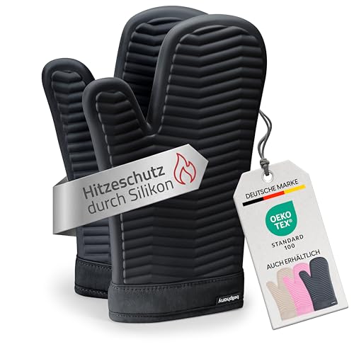 Bellphany Silikon Ofenhandschuhe Paar - Topfhandschuhe zum Kochen & Backen Backhandschuhe hitzebeständig bis 250C Schwarz
