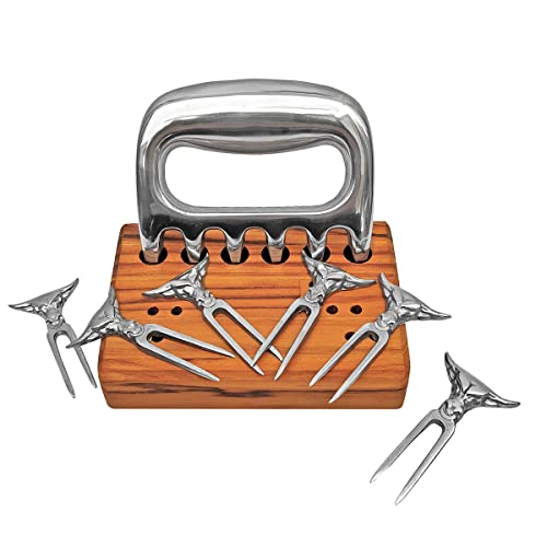 Kit Garra de Urso + 6 Mini Tridente + Base Madeira Churrasco