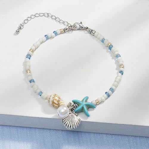 KONPJE Waterproof Boho Shell Anklet for Women - Adjustable Beach Foot Chain with Starfish and Pearl Accents for Summer Style - Image 3