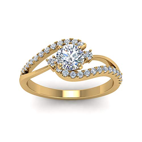 Image of Choose Your Gemstone Swirl 3 Stone Diamond CZ Engagement Ring Yellow Gold Plated Round Shape Side Stone Engagement Rings for Women, Girls and Ladies US Size 4 to 12