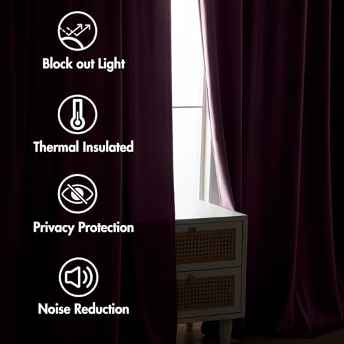 Image of MIULEE Dark Purple Velvet Pinch Pleat Blackout Curtains W52 X L90 Inches