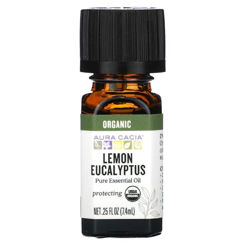 Aura Cacia Certified Organic Pure Lemon Eucalyptus Essential Oil, Corymbia Citriodora, 0.25 Fl Oz