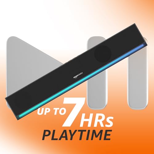 Image of amazon basics X20G 16W Bluetooth Soundbar with 2000mAh Battery | 2X Bass | Up to 7 hrs of Playback | RGB Lights | Bluetooth 5.3, Aux & USB Connectivity (Black)