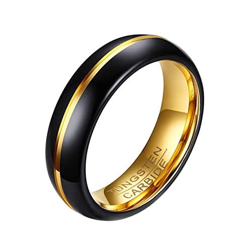 Mesnt Anillos de carburo de tungsteno para hombre, anillo de compromiso abovedado pulido de 6 mm con ranura dorada, oro negro, Sin piedras preciosas