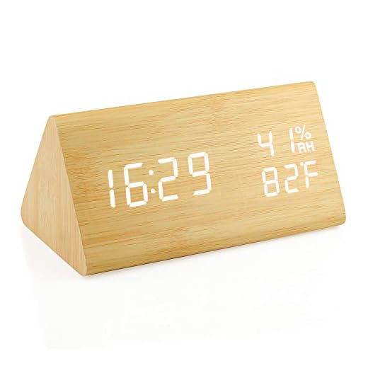 OCT17 Wooden Alarm Clock, Wood Alarm Clock Smart LED Digital Clock for Bedroom/desks, Upgraded with Time Temperature, Adjustable Brightness and Voice Control, Humidity Displaying - Bamboo