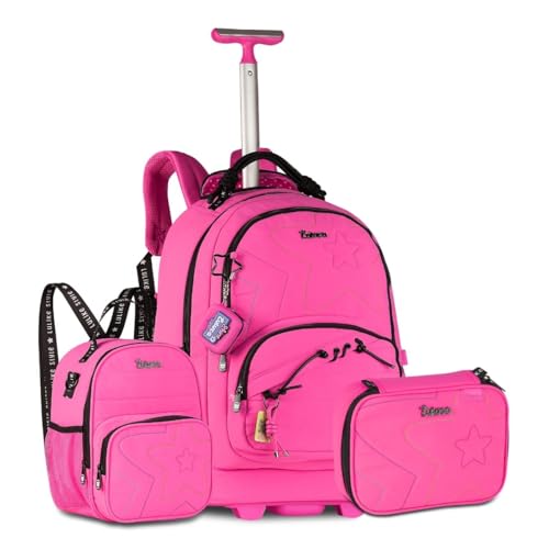 Mochila Carrinho Luluca Com Lancheira Térmica e Estojo Box Ki Escolar Completo (Rosa)