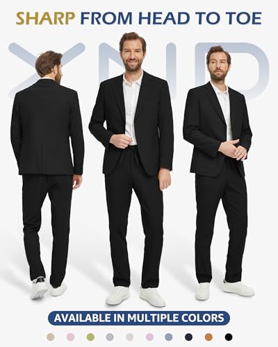 YND Men's 2 Pieces Linen Suit Regular Fit, Two Buttons Lightweight Jacket and Pants for Beach Wedding, Casual, or Summer Time2
