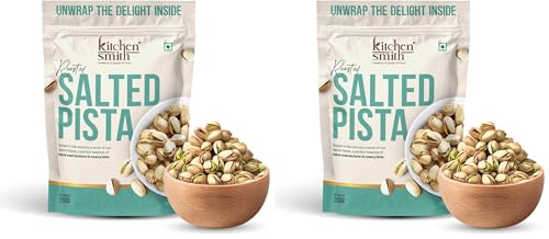 Image of KitchenSmith Salted Roasted Pista - 250gm | California Pistachios, Pista Dry Fruit, Tasty & Healthy Inshell Pistas | High In Protein | Gluten Free (With Shell, Air Tight Pouch) (Pack of 2)