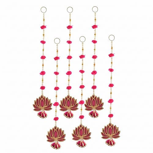 Image of Sanvatsar Home Pink Lotus Hanging | Diwali Showpiece Gift, Corporate Gift, Diwali Decoration, Home Decoration, Set of 6