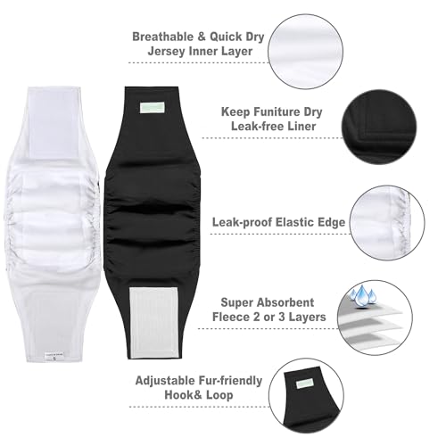 Image of wegreeco Small Dog Diapers Male,Reusable Belly Bands for Male Dogs,Washable Doggie Puppy Male Diapers Wraps,Medium Large Size(5 Pack X-Small, Black)