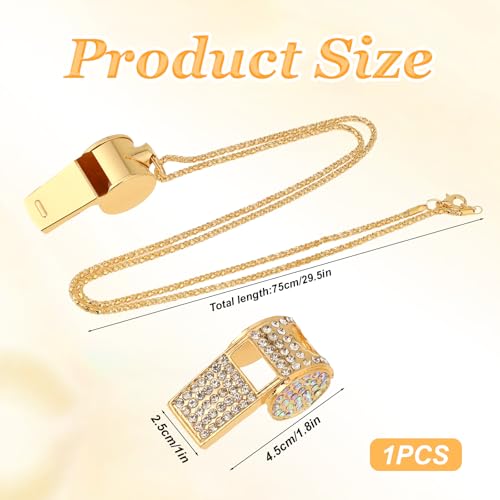 Rhinestone Whistle Necklace, 1 PCS Gold Whistle Necklace for Women Bedazzled Stuff Long Sweater Chain Bling Metal Crystal Necklaces Chain with Lanyard Fashion Shining Pendant for Women Jewelry Gifts2