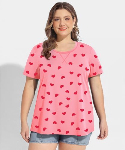 Image of CARCOS Plus Size Tops for Women Short Sleeve Shirt Summer Star /Leopard /Tie Dye /Flower Crewneck Pullover Tunic XL-5XL