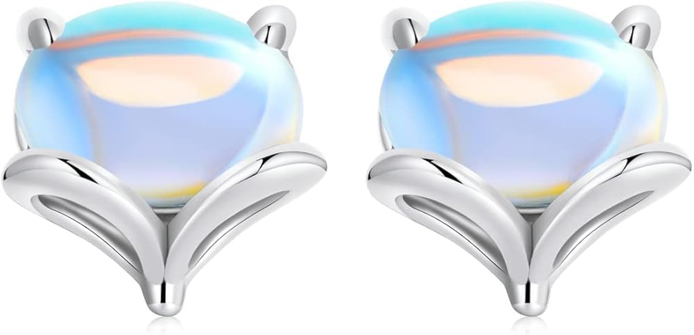 LLXYWJ Sterling Silber Schmuck, 925 Regenbogen-Mondstein-Niedlicher Fuchs-Ohrstecker für Damen, S925-Ohrstecker-Schmuck