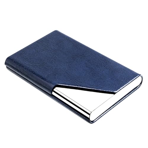 Image of Padike Business Card Holder, Leather Business Card Case Pocket Card Holders for Men or Women, Metal Slim Name Card Holder RFID Blocking Business Card Carrier with Magnetic Closure(Z-Navy Blue)