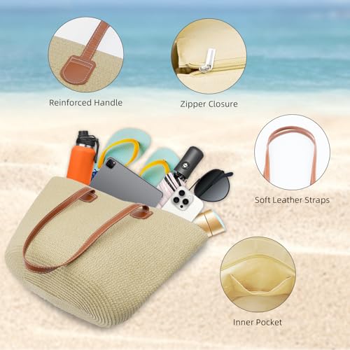Image of Crochet Beach Bag Woven Tote Bag Summer Crochet Purses for Women handbag Boho Shoulder Bags for Travel Vacation