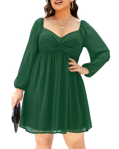Image of Pinup Fashion Plus Size Graduation Homecoming Chiffon A-line Short Dress | Chiffon, sweetheart neck, square back neckline, ruched front bust, A-line short dress, suitable for graduation, homecoming