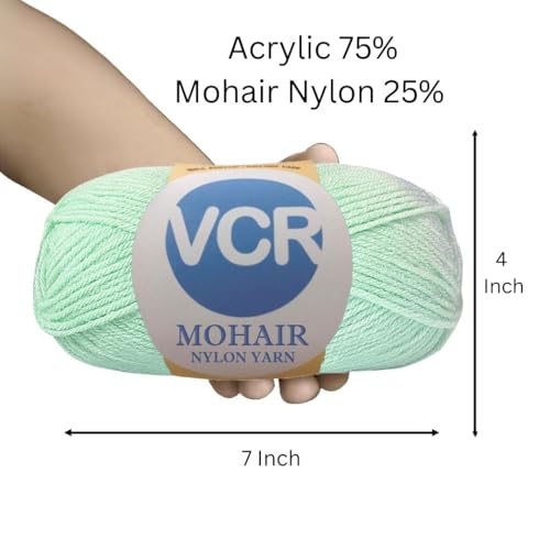 Image of VCR Mohair Nylon Sky Blue Yarn, 100 Grams Hank, 196 Meters Length, Acrylic 75%, Mohair Nylon 25%, Pack of 1 Yarn, Soft Crosia Threads, Suitable for Winter Garments.
