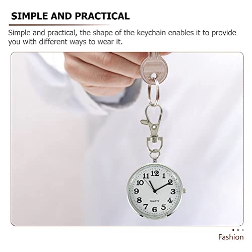 KASTWAVE Quartz Pocket Watch, 2 Pcs Large Dial Nurse Pocket Watch with Keychain Keyring Ornaments for Decoration, Nurse Watch Hanging Watch Durable Watch (Black+White)
