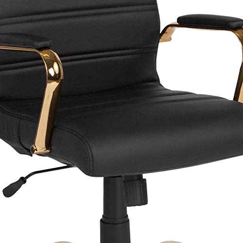 Emma + Oliver High Back Black Leathersoft Executive Swivel Office Chair With Gold Frame/Arms #TOP6