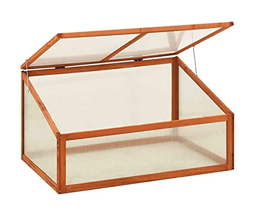 SASONS® Quality Mini Wooden Greenhouse Wooden Cold Frame Plant Grow House Transparent Polycarbonate Panels Baby Plant Flower Vegetable Germination and Protection, Use Indoor/Outdoor (100 x 65 x 40 cm)