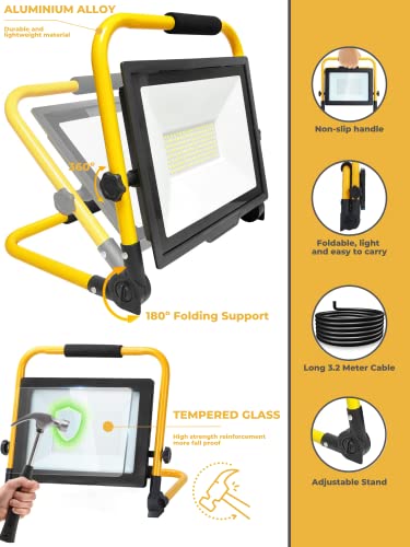 Reflektor Budowlany 100W, Reflektor Roboczy 152 LED, 10000lm, IP65 wodoszczelny, lampa robocza, kabel 3, reflektor LED z wtyczką, 6000K, reflektor roboczy do warsztatu, na plac budowy, do garażu