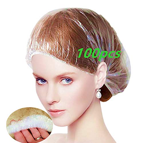DZTIAN 100 Pcs large Thickening Disposable Plastic Shower Caps Clear Elastic Bath Cap For Women Spa Home Use Hotel and Hair Salon Pack of 100 Individually wrapped per pack